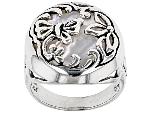 White Mother-Of-Pearl Sterling Silver Ring - Size 8