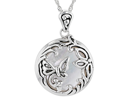 Photo of White Mother-Of-Pearl Sterling Silver Pendant With Chain