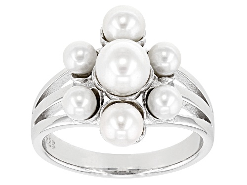 Photo of 4-6mm White Cultured Freshwater Pearl Rhodium Over Sterling Silver Ring - Size 11