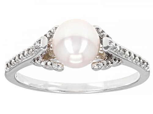 Photo of 7-7.5mm White Cultured Freshwater Pearl With Diamond Accent Rhodium Over Sterling Silver Ring - Size 11