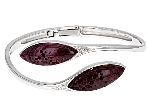 Purple Spiny Oyster Shell & White Topaz Rhodium Over Sterling Silver Bypass Bracelet - Size 7