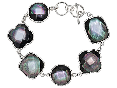 Tahitian Mother-Of-Pearl Rhodium Over Sterling Silver Bracelet - Size 7.5