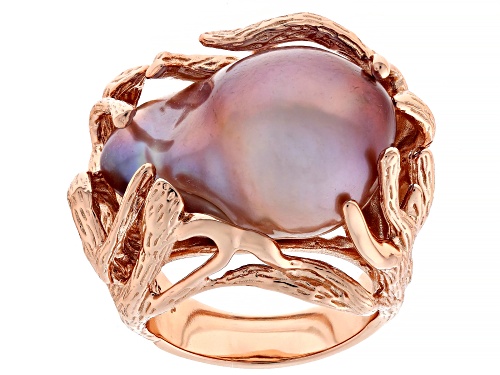 Genusis™ 15mm Lavender Cultured Freshwater Pearl 18k Rose Gold Over Sterling Silver Ring - Size 12