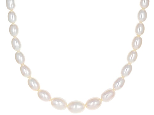 Photo of 6-9.5mm White Cultured Freshwater Pearl Rhodium Over Sterling Silver 18 Inch Strand Necklace - Size 18