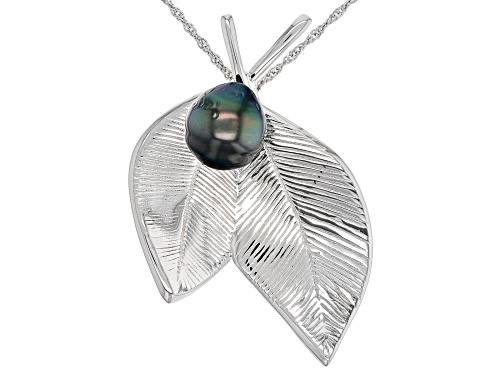 9-10mm Cultured Tahitian Pearl Rhodium Over Sterling Silver Pendant With Chain