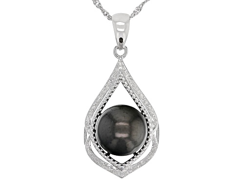 10-11mm Cultured Tahitian Pearl Rhodium Over Sterling Silver Pendant With Chain