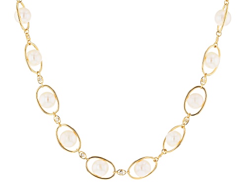 8-8.5mm White Cultured Freshwater Pearl & Bella Luce® 18k Yellow Gold Over Sterling Silver Necklace - Size 18