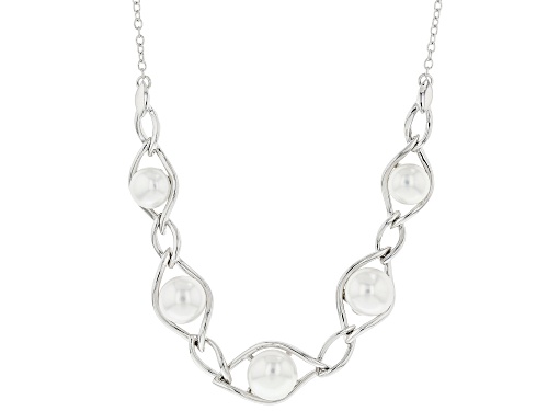 Photo of 7.5-9mm White Cultured Freshwater Pearl Rhodium Over Sterling Silver Necklace - Size 18
