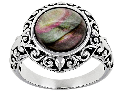 Black Mother-Of-Pearl Sterling Silver Ring - Size 8