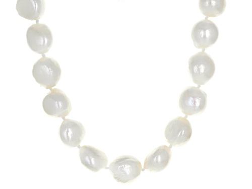 Photo of 11-12.5mm White Cultured Freshwater Pearl Rhodium Over Sterling Silver 18 Inch Strand Necklace - Size 18
