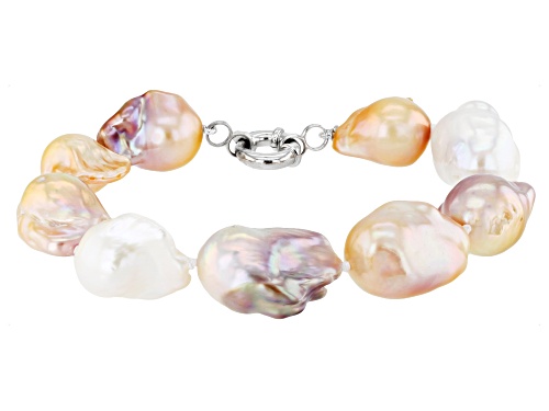 Genusis™ 14-17mm Multi-Color Cultured Freshwater Pearl Rhodium Over Sterling Silver Bracelet - Size 8