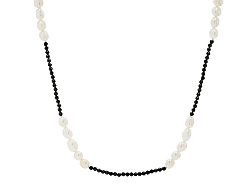 7-8mm White Cultured Freshwater Pearl & Black Spinel 38 Inch Endless Strand Necklace - Size 38