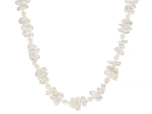 17mm & 4-5mm White Cultured Freshwater Pearl Rhodium Over Sterling Silver Necklace - Size 18