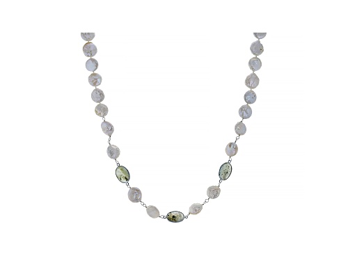 Photo of 12-13mm & 4-5mm White Cultured Freshwater Pearl With Labradorite Rhodium Over Silver Necklace - Size 20