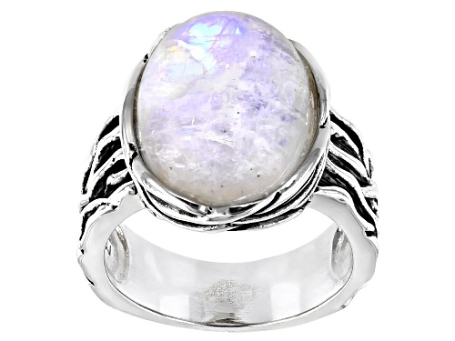 Photo of 16x12mm Oval Rainbow Moonstone Sterling Silver Solitaire Ring - Size 8