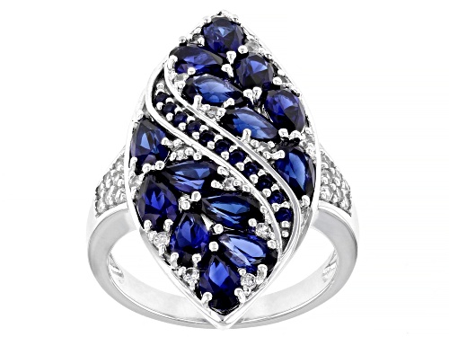 Photo of 3.09CTW LAB CREATED BLUE SAPPHIRE WITH .33CTW WHITE ZIRCON RHODIUM OVER STERLING SILVER RING - Size 9