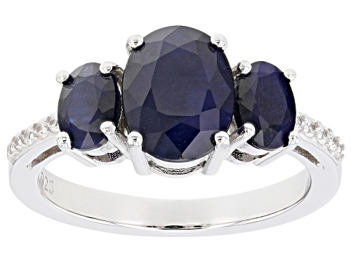 Photo of 2.98ctw Oval Blue Sapphire With .12ctw Round White Zircon Rhodium Over Sterling Silver 3-Stone Ring - Size 7