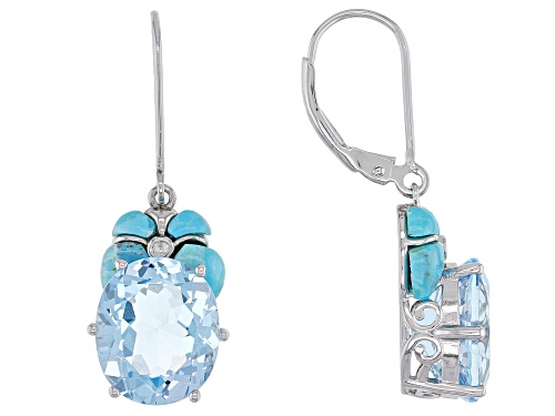 Photo of 11.22ctw Oval Glacier Topaz™, Free-Form Turquoise & .03ctw White Zircon Rhodium Over Silver Earrings