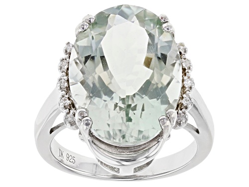 Photo of 10.63ct Oval Green Prasiolite with .04ctw Round White Zircon Rhodium Over Sterling Silver Ring - Size 7