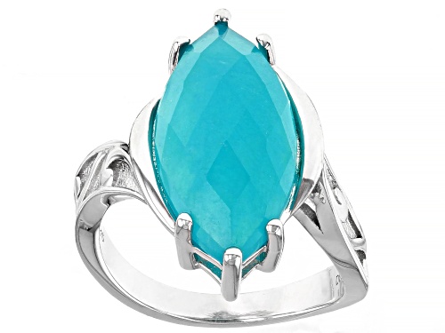 Photo of 20x10mm Marquise Checkerboard Cut Amazonite Rhodium Over Sterling Silver Ring - Size 8