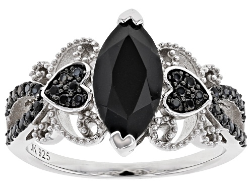 1.73ct Marquise And .30ctw Round Black Spinel Rhodium Over Sterling Silver Ring - Size 6