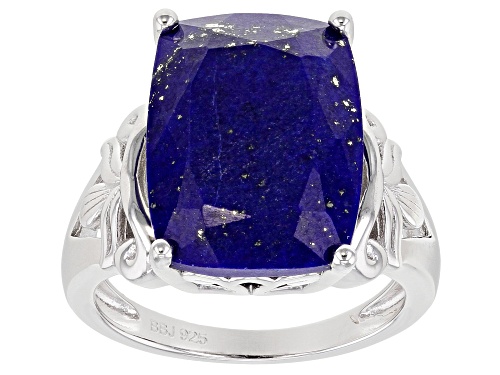 Photo of 16X12mm rectangular cushion lapis lazuli, rhodium over sterling silver, bow detail solitaire ring - Size 7