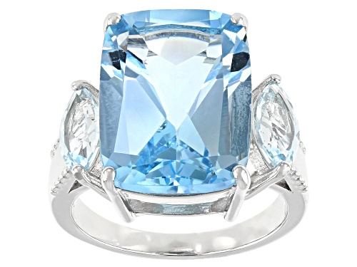 Photo of 11.50ct Rectangular Cushion And 1.19ctw Marquise Glacier Topaz(TM) Rhodium Over Silver 3-Stone Ring - Size 8