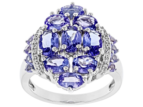 Photo of 2.95ctw Oval And Round Tanzanite with .09ctw Round White Zircon Rhodium Over Silver Ring - Size 7