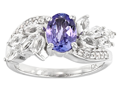 Photo of 1.11ct Oval Tanzanite and 1.00ctw White Topaz Rhodium Over Sterling Silver Ring - Size 6