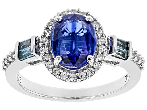 Photo of 1.28ct Oval Kyanite, .24ctw London Blue Topaz And .34ctw Zircon Rhodium Over Silver Ring - Size 8