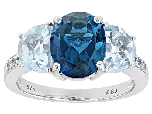 Photo of 3.70CTW LONDON BLUE, SWISS BLUE AND GLACIER TOPAZ™, RHODIUM OVER STERLING SILVER 3-STONE RING - Size 8