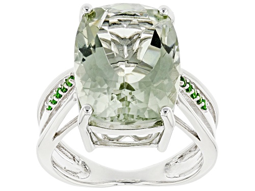 Photo of 8.50ct Green Prasiolite With .09ctw Russian Chrome Diopside Rhodium Over Silver Ring - Size 8