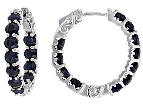 6.55ctw Round Blue Sapphire Rhodium Over Sterling Silver Hoop Earrings