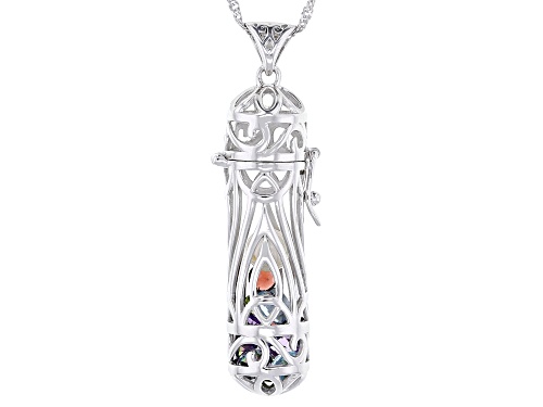 3.99ctw Multi-Gemstone with Cultured Freshwater Pearl Rhodium Over Silver Prayer Box Pendant /Chain