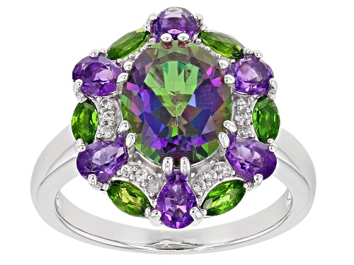Photo of 4.25CTW MYSTIC FIRE(R) GREEN TOPAZ,  AMETHYST, CHROME DIOPSIDE, ZIRCON RHODIUM OVER SILVER RING - Size 8