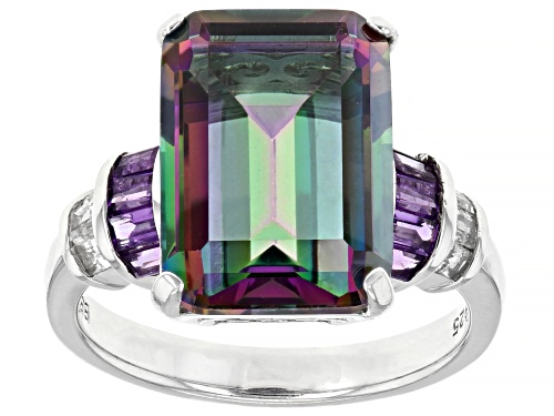 Photo of 6.77ctw Multicolor quartz, African amethyst, white topaz rhodium over silver ring - Size 8