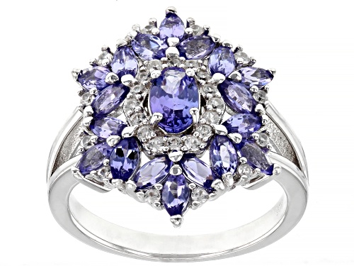 Photo of .38ct Oval and 1.07ctw Marquise Tanzanite with .24ctw white Zircon Rhodium Over Silver Ring - Size 7