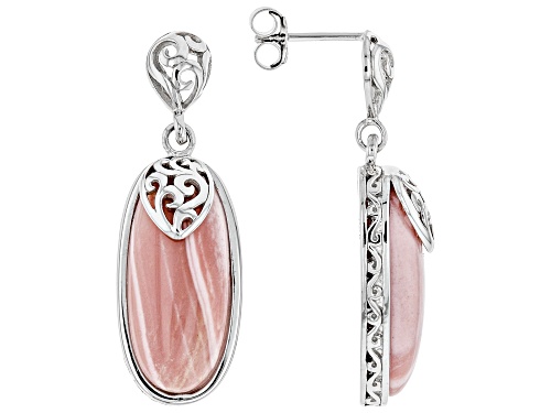 Photo of 23x10mm Oval Pink Mookaite Solitaires, Rhodium Over Sterling Silver Dangle Earrings