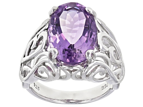 6.38CT OVAL Rose de France AMETHYST SOLITAIRE RHODIUM OVER STERLING SILVER RING - Size 8