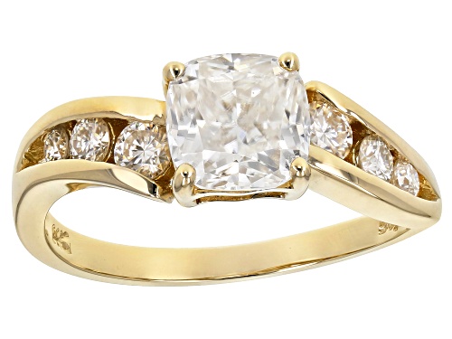MOISSANITE FIRE® 1.68CTW DEW SQUARE CUSHION CUT AND ROUND 14K YELLOW GOLD RING - Size 8