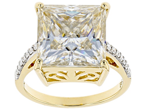 Photo of MOISSANITE FIRE(R) 8.49CTW DEW SQUARE PRINCESS CUT AND ROUND 14K YELLOW GOLD RING - Size 9