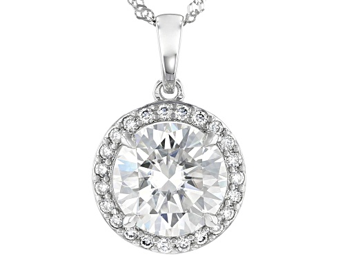 MOISSANITE FIRE(R) 2.93CTW DEW ROUND 14K WHITE GOLD PENDANT AND SINGAPORE CHAIN