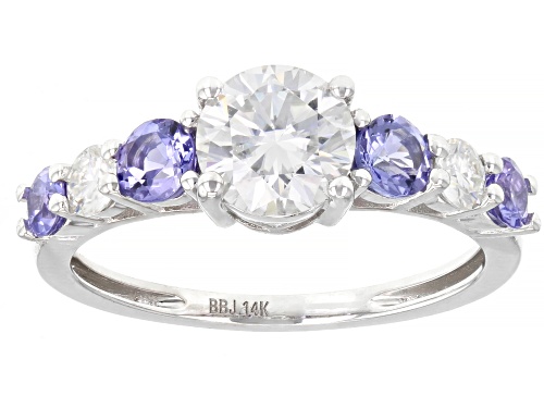 Photo of MOISSANITE FIRE(R) 1.20CTW DEW AND TANZANITE 14K WHITE GOLD RING - Size 7