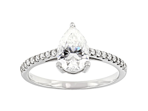 Photo of MOISSANITE FIRE(R) 1.66CTW DEW PEAR SHAPE AND ROUND 14K WHITE GOLD RING - Size 11