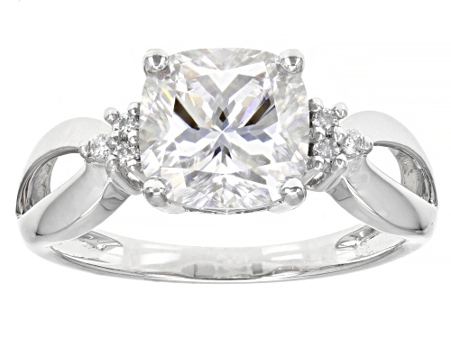 Photo of MOISSANITE FIRE(R) 2.46CTW DEW CUSHION CUT AND ROUND 14K WHITE GOLD RING - Size 6
