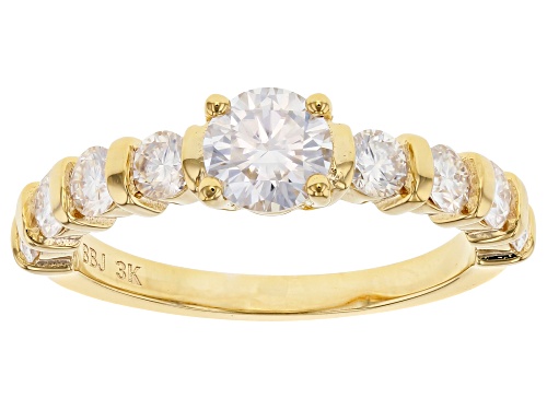 MOISSANITE FIRE(R) 1.40CTW DEW ROUND 3K YELLOW GOLD RING - Size 11