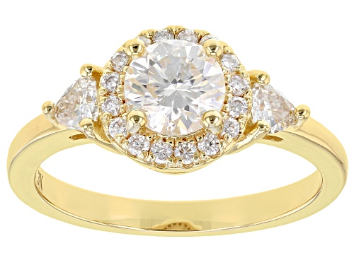 Photo of MOISSANITE FIRE(R) 1.24CTW DEW ROUND AND TRILLION CUT 3K YELLOW GOLD RING - Size 11