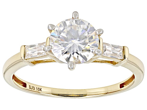 Photo of MOISSANITE FIRE® 1.38CTW DEW ROUND & BAGUETTE 10K YELLOW GOLD RING - Size 8