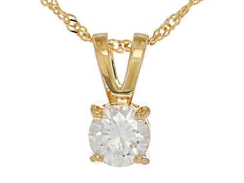 MOISSANITE FIRE® .50CT ROUND DEW 14K  YELLOW GOLD PENDANT & 18 INCH SINGAPORE CHAIN