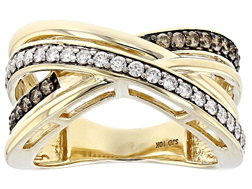 MOISSANITE FIRE® .46CTW DEW AND .21CTW CHAMPAGNE DIAMOND 10K YELLOW GOLD RING - Size 9